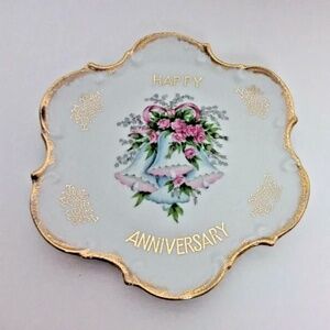 Happy Anniversary Decorative Collector Plate Multicolor Bells Gold Rim Japan